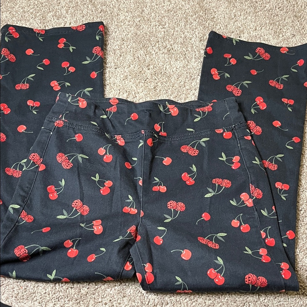 Free People We the Free In My Feelings Cherry Print Flare Jeans Size Small